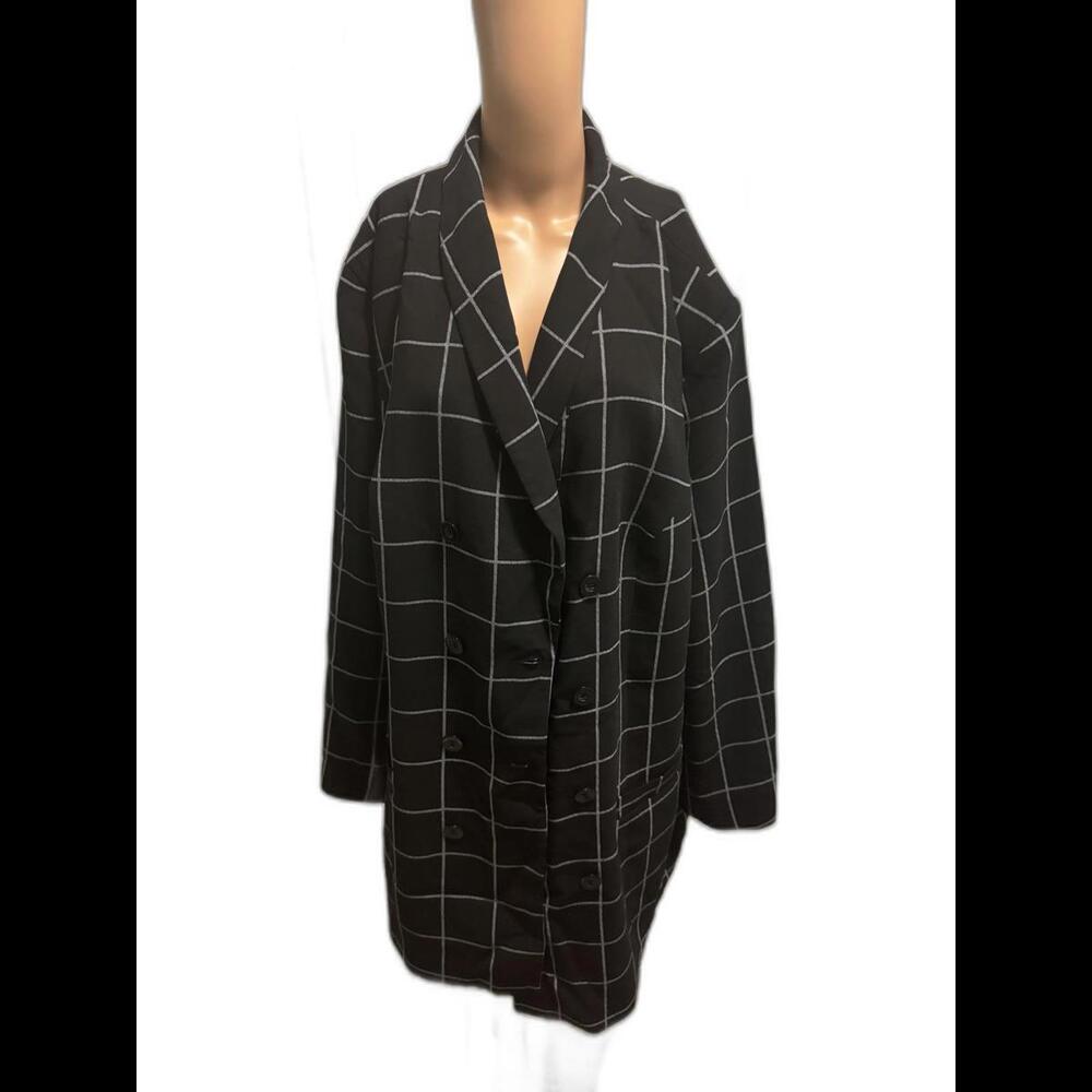 Chic Black and White Checkered Double-Breasted Lineed Oversized Blazer SZ-22